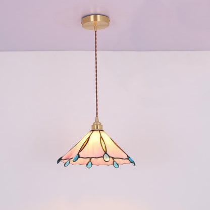 Vintage Tiffany Stained Glass Umbrella Shape 1-Light Pendant Light