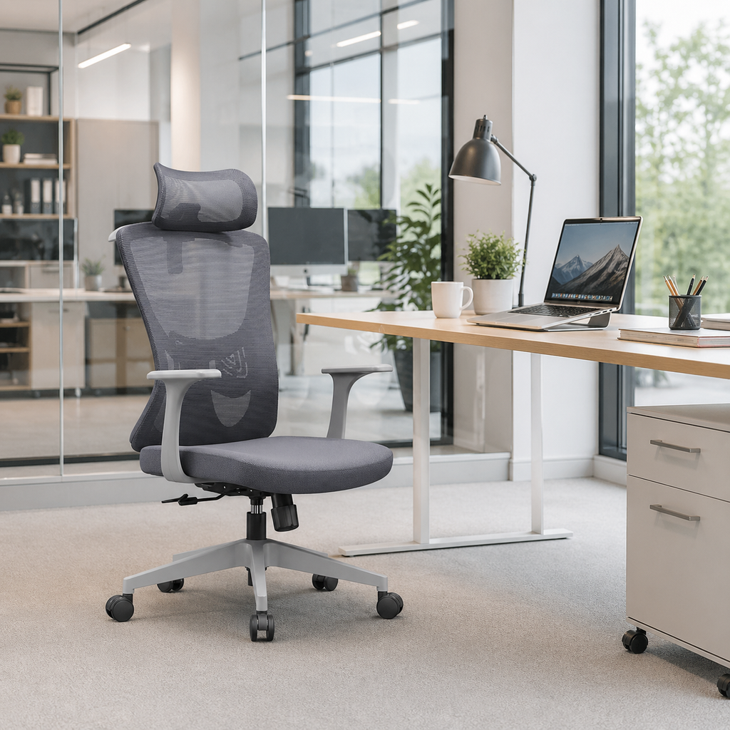 Modern Minimalist High-Back Mesh Staff Office Chair - Adjustable Headrest With Hanger Silent Casters Desk Chair For Home Office Lumendat