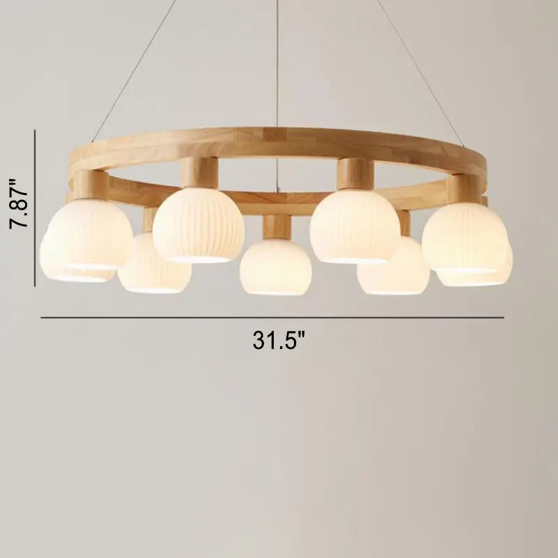 Modern Japanese Log Ring Textured Glass Globe 3/6/9 Light Chandelier Lumendat
