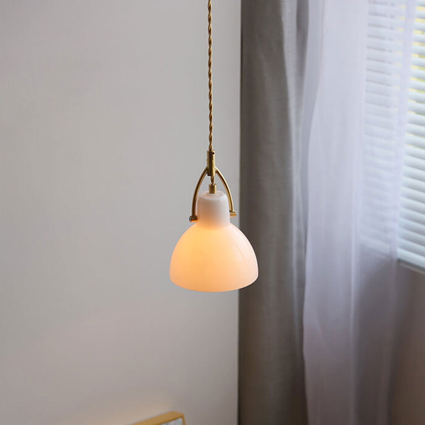 Vintage Milk White Glass Dome 1-Light Mini Brass Pendant Light