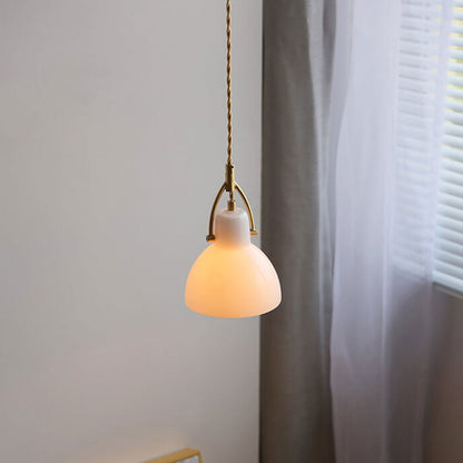 Vintage Milk White Glass Dome 1-Light Mini Brass Pendant Light