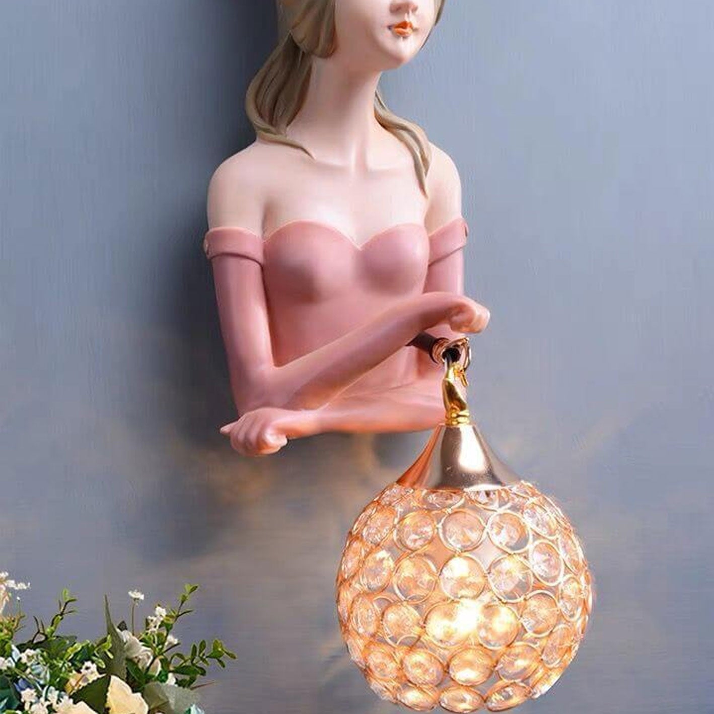 Lumendat Creative Girl Painted Resin Glass Kids 1-Light Wall Sconce Lamp Lumendat