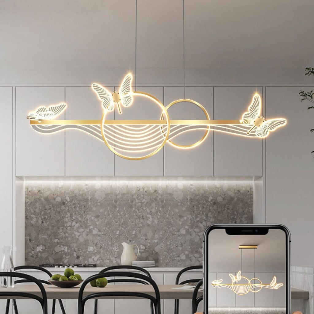 Nordic Light Luxury Butterfly Round Linear Island Light LED Chandelier BulbSquare