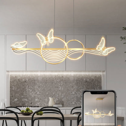 Nordic Light Luxury Butterfly Round Linear Island Light LED Chandelier