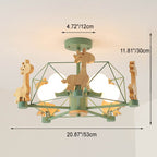 Scandinavian Modern Childlike Giraffe Diamond Pentagram Windmill Iron Wood Glass 4/5 Light Semi-Flush Mount Ceiling Light Lumendat