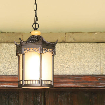 Retro Chinese Outdoor Waterproof Hexagonal Lantern 1-Light Patio Pendant Light