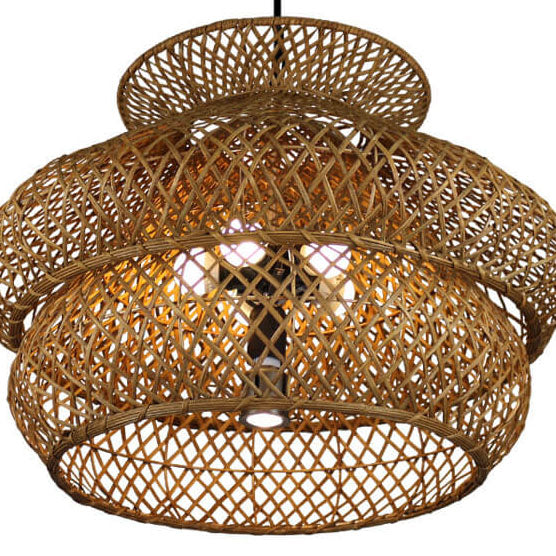 Retro Rattan 3-layer Woven Chandelier – 4 or 6 Light, Handcrafted