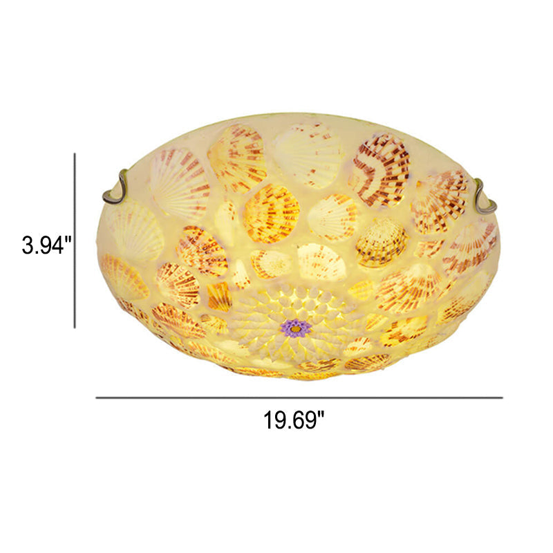 European Mediterranean Shell Art Round LED Flush Mount Ceiling Light Lumendat