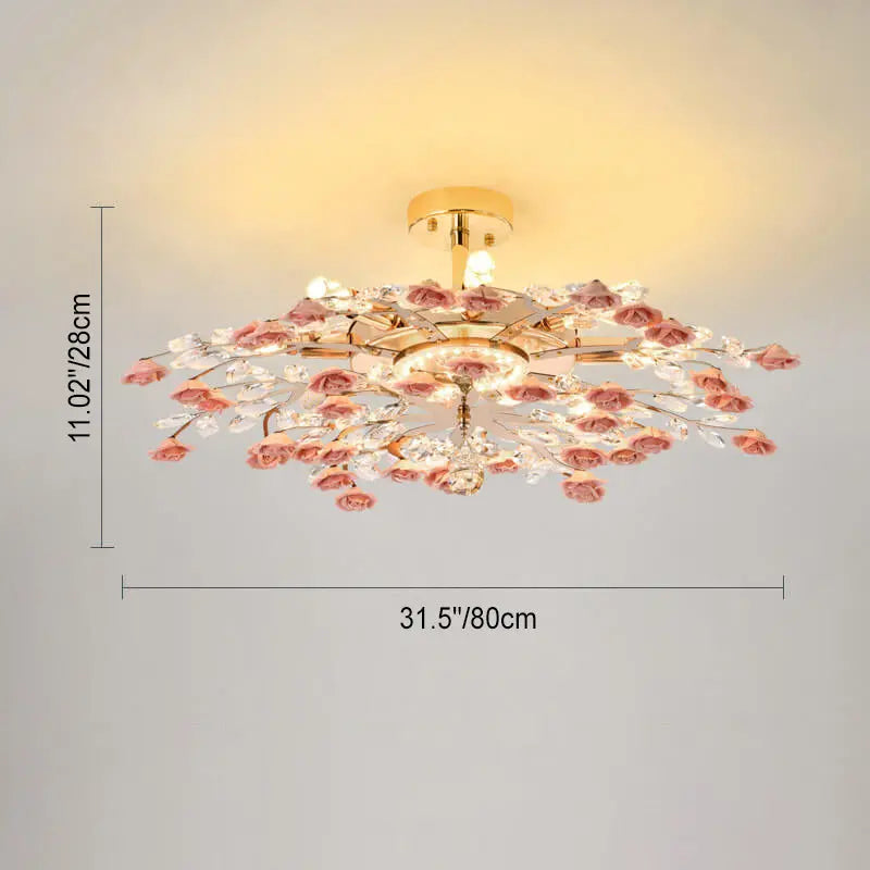 Modern Luxury Rose Iron Ceramic Crystal 6/7/8 Light Chandelier Lumendat
