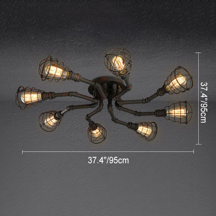 Industrial Vintage Water Pipe Round Iron 4/6/8 Light Flush Mount Ceiling Light BulbSquare