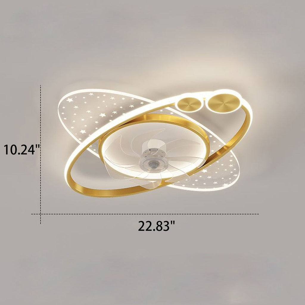 Lumendat Modern Creative Planet Star Effect LED Flush Mount Ceiling Fan Light Lumendat