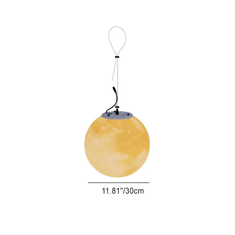 Contemporary Nordic Solar Waterproof Pe Resin Round Moon LED Pendant Light for Outdoor Patio Lumendat