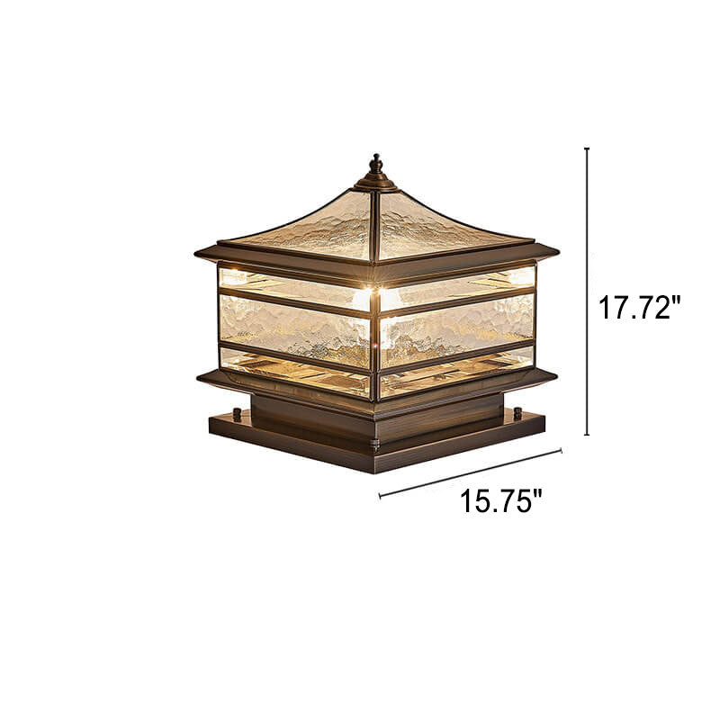 European Outdoor Brass Glass Square 1/2 Light Waterproof Pillar Landscape Light Lumendat