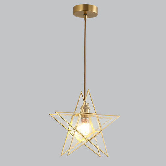 Modern Colorful Water-grain Glass 1-light Pentagram Shaped Pendant Light BulbSquare