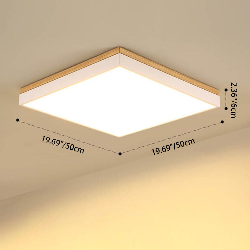 Modern Minimalist Solid Wood Acrylic Square Rectangle LED Flush Mount Ceiling Light for Living Room BulbSquare