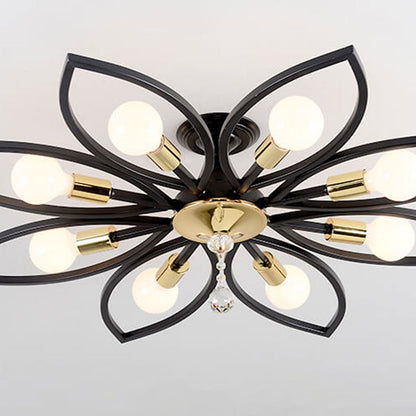 Nordic Light Luxury Wrought Iron Crystal 6/8-light Flush Mount Ceiling Light