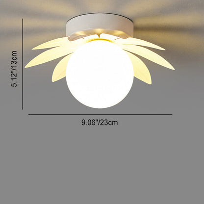 Contemporary Creative Cream Flower Pod Flower Globe Iron Glass 1-light Semi-flush Mount Ceiling Light for Hallway