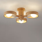 Contemporary Nordic Round Rotatable Rubber Wood 3/5 Light Semi-flush Mount Ceiling Light for Living Room