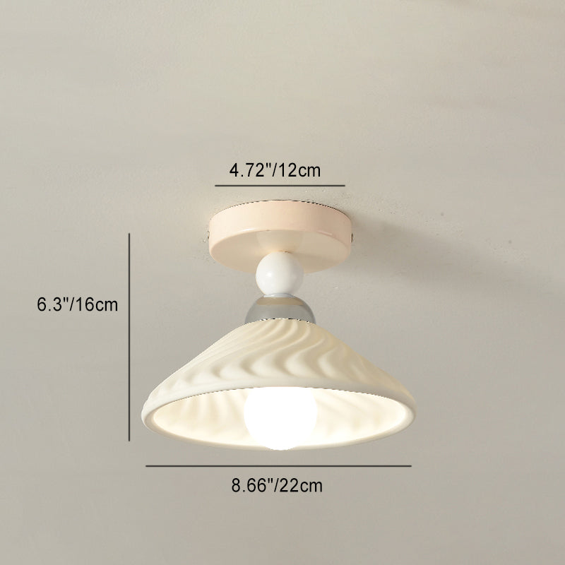 Contemporary Scandinavian Cream Ceramic Geometric Round Shade 1-Light Semi-Flush Mount Ceiling Light For Living Room