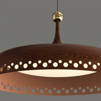 Modern Transitional Iron Faux Woodgrain Acrylic Round LED Pendant Light For Bedroom