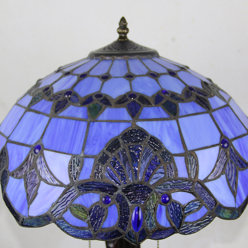 Tiffany Mediterranean Stained Glass Cone Pull Cord 2-Light Table Lamp Lumendat