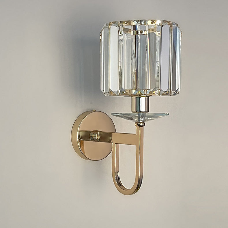 Modern Luxury Metal Iron Stainless Steel Crystal Ball Cylinder 1-Light Wall Sconce Lamp For Bedside Lumendat