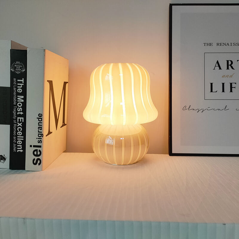 French Cream Handmade Glass Mushroom 1-Light Table Lamp Lumendat