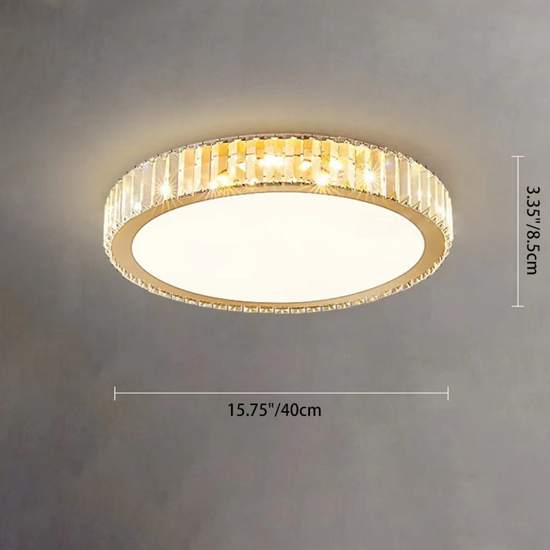 Modern Minimalist Round Stainless Steel Crystal LED Flush Mount Ceiling for Living Room