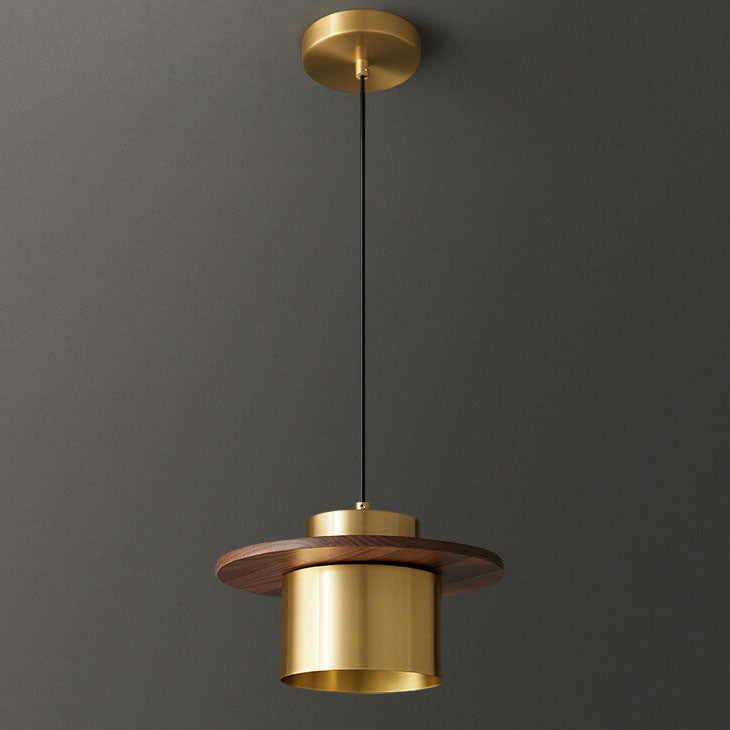 Nordic Luxury Walnut Brass Column 1-light Pendant Light