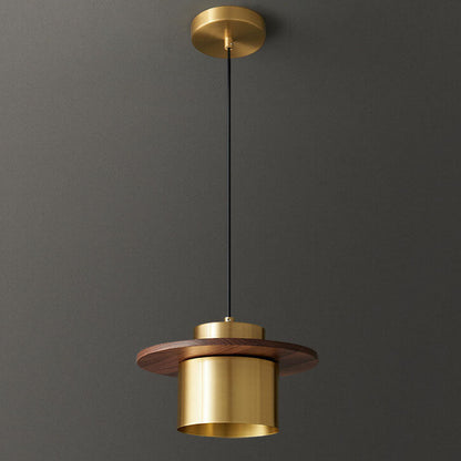 Nordic Luxury Walnut Brass Column 1-light Pendant Light