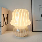 French Cream Handmade Glass Mushroom 1-Light Table Lamp Lumendat