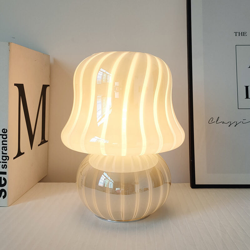 French Cream Handmade Glass Mushroom 1-Light Table Lamp Lumendat