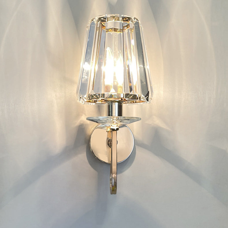 Modern Luxury Metal Iron Stainless Steel Crystal Ball Cylinder 1-Light Wall Sconce Lamp For Bedside Lumendat