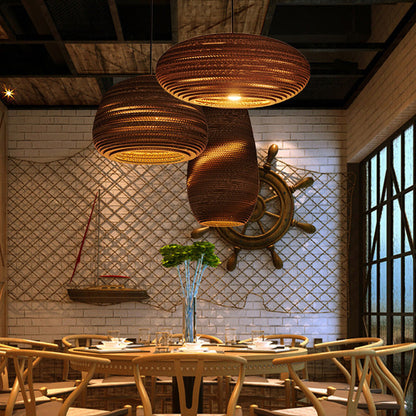 Contemporary Retro Paper Elliptic Spherical Bell Trapezoid Semicircle Polygonal 1-light Pendant Light for Dining Room