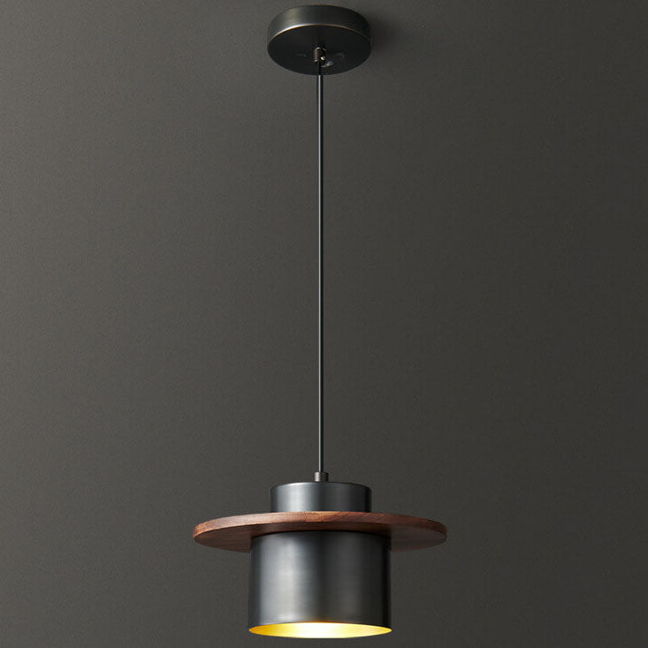Nordic Luxury Walnut Brass Column 1-light Pendant Light