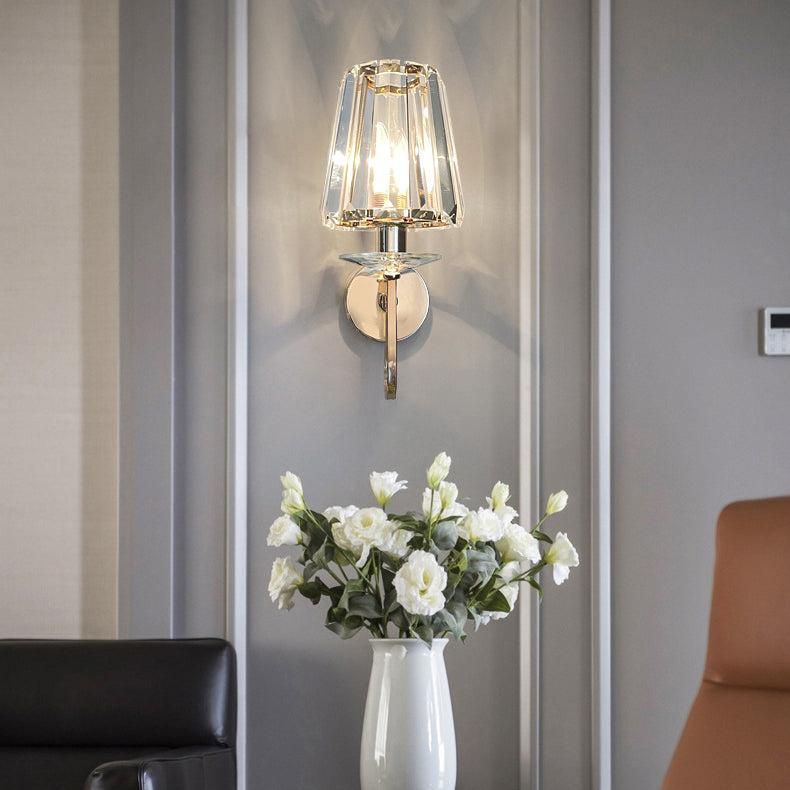 Modern Luxury Metal Iron Stainless Steel Crystal Ball Cylinder 1-Light Wall Sconce Lamp For Bedside Lumendat