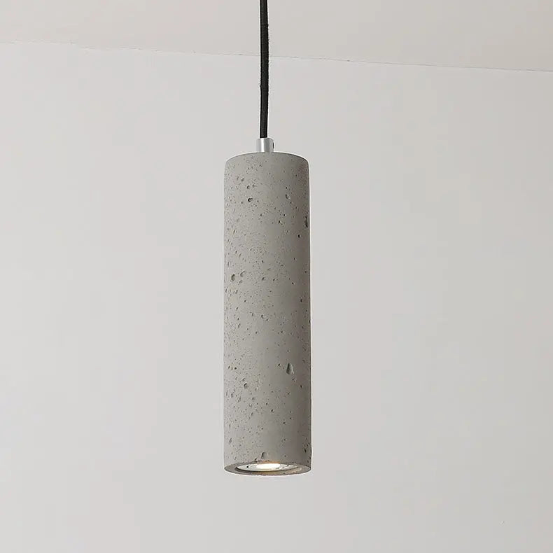 Contemporary Industrial Cylindrical Rough Texture Cement 1-light Pendant Light for Living Room Lumendat