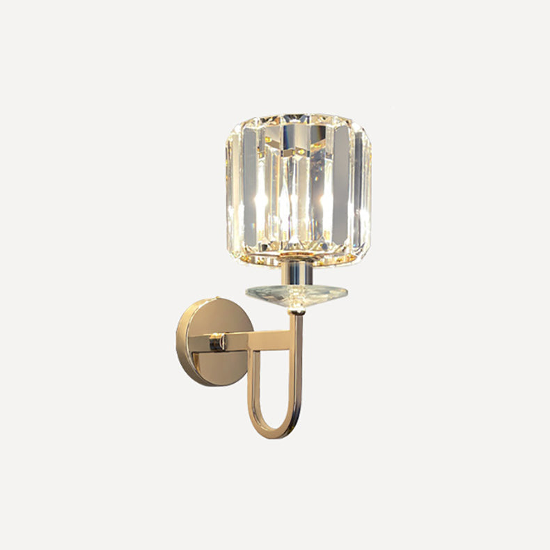 Modern Luxury Metal Iron Stainless Steel Crystal Ball Cylinder 1-Light Wall Sconce Lamp For Bedside Lumendat