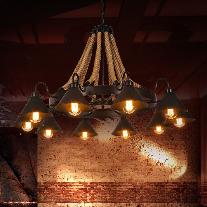 Industrial Rope 6/8/10-light Metal Cone Shade Chandeliers BulbSquare