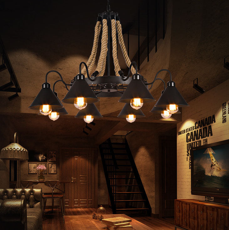 Industrial Rope 6/8/10-light Metal Cone Shade Chandeliers BulbSquare