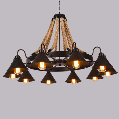 Industrial Rope 6/8/10-light Metal Cone Shade Chandeliers