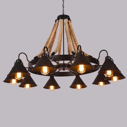 Industrial Rope 6/8/10-light Metal Cone Shade Chandeliers