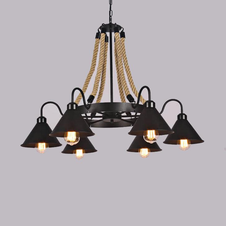 Industrial Rope 6/8/10-light Metal Cone Shade Chandeliers BulbSquare