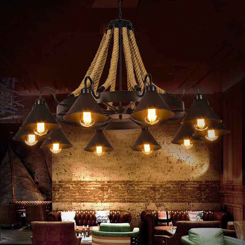 Industrial Rope 6/8/10-light Metal Cone Shade Chandeliers BulbSquare