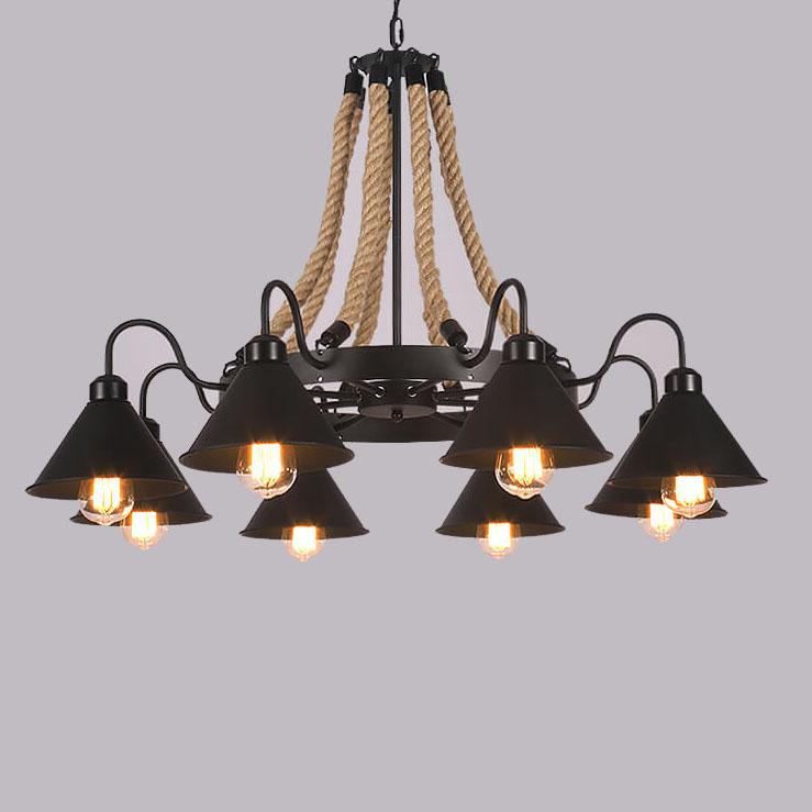 Industrial Rope 6/8/10-light Metal Cone Shade Chandeliers