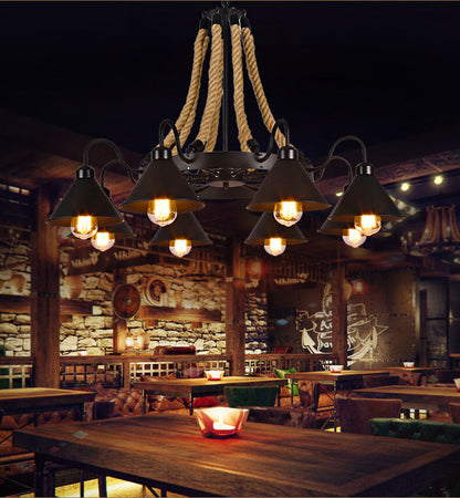Industrial Rope 6/8/10-light Metal Cone Shade Chandeliers