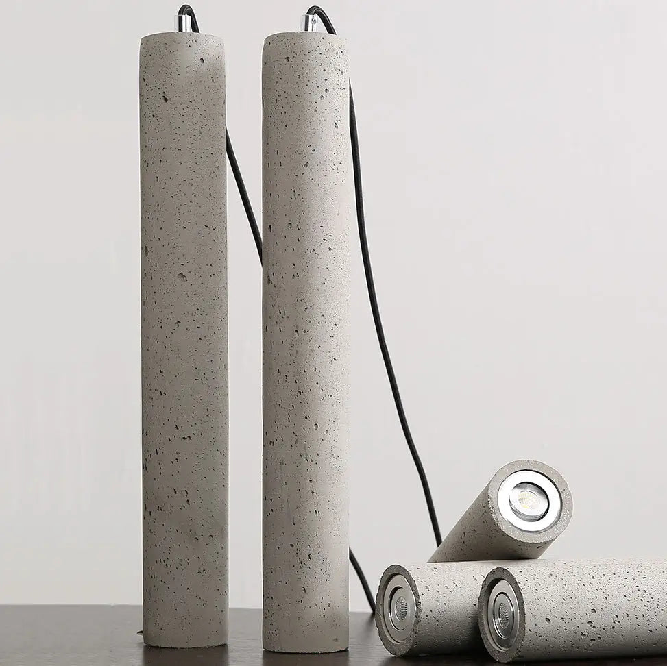 Contemporary Industrial Cylindrical Rough Texture Cement 1-light Pendant Light for Living Room Lumendat