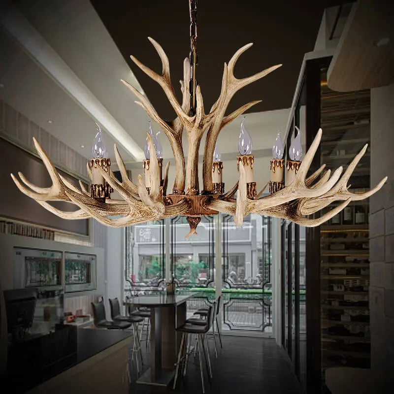 Country Style Antler Resin 6-light Chandelier – Rustic Cabin Ceiling Light Lumendat