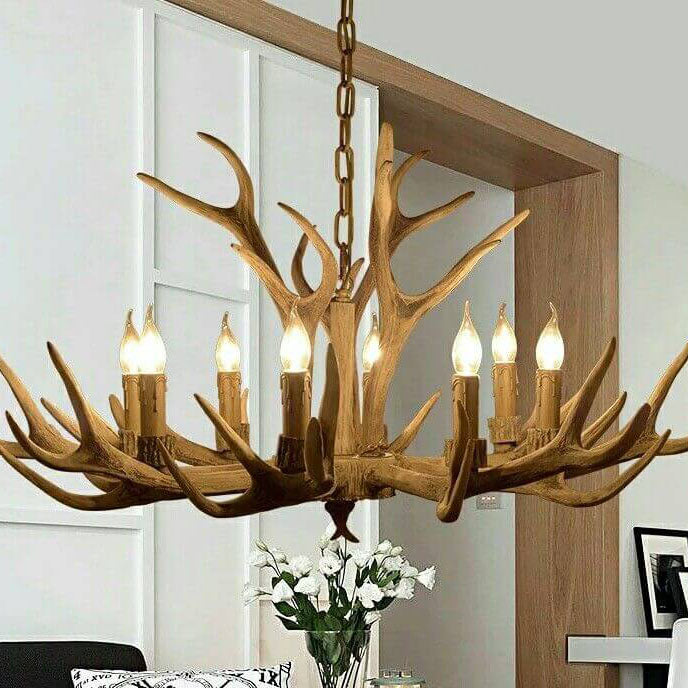 Contemporary Industrial Antler Metal Resin 6-Light Chandeliers for Living Room Lumendat