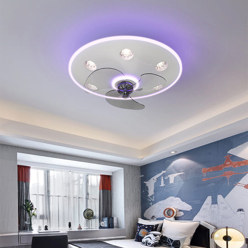 Lumendat Modern Creative Cartoon UFO flying Saucer Round Iron Acrylic LED Kids Flush Mount Ceiling Fan Light Lumendat